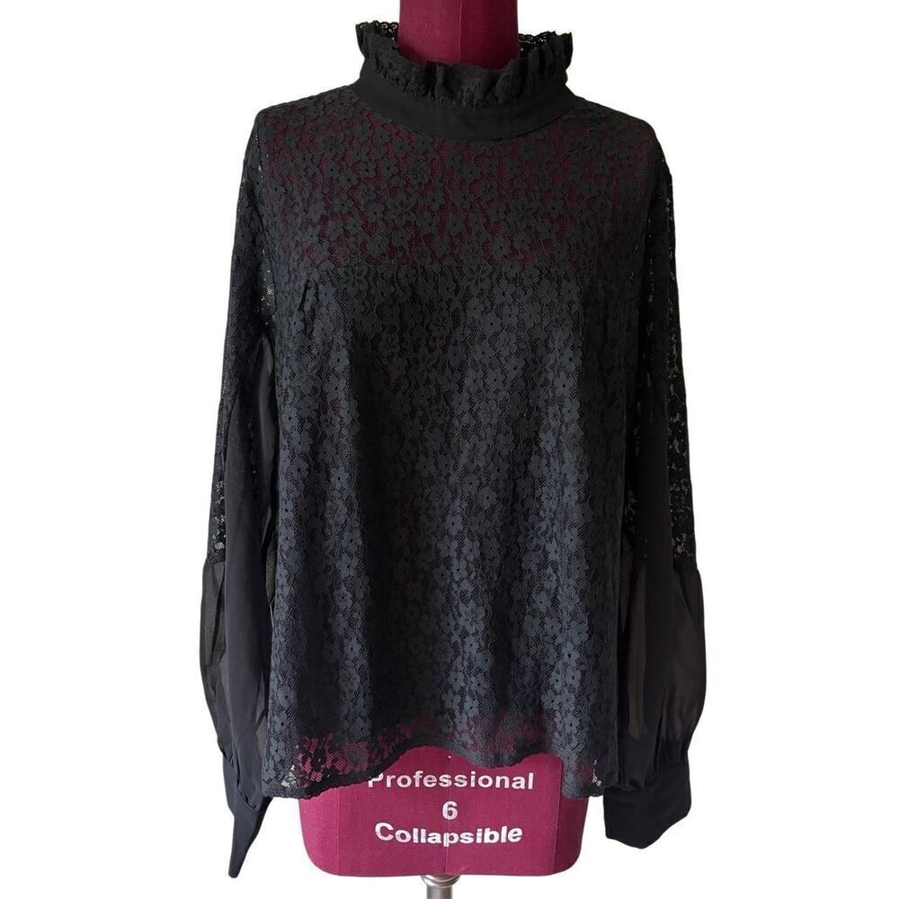 NEW TUCKERNUCK Black Lace Rosalee Blouse top size XL Floral - Picture 5 of 14
